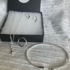 Antian Accessories™ 4 Piece Jewelry Set Silver Plated Necklace Earrings Ring